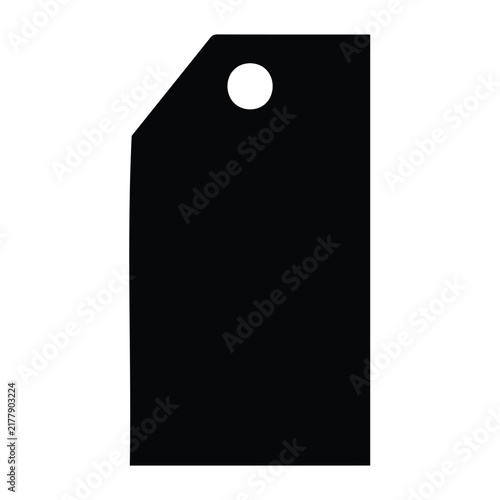 Price tag icon with single top corner hole punch in bold black vector style for commerce.