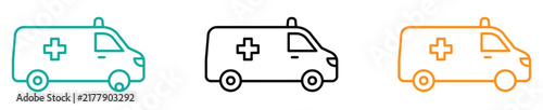 Ambulance Line Icon Set Medical Emergency Transport Van Vehicle Health Care Hospital Service Assistance Concept Colorful Outline Graphic Illustration