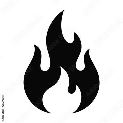 Black campfire flame graphic symbol for outdoor adventure hazard warning and hot concepts.