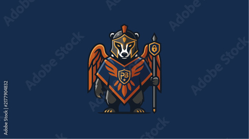 Armored Winged Bear Warrior Mascot Logo with Spear