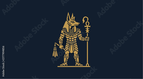 Anubis Ancient Egyptian God Vector Gold Line Art Illustration