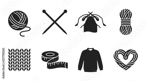 Set of knitting and yarn icons featuring balls of yarn needles and sweaters knitting icon yarn ball wool yarn