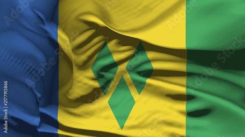 Closeup Saint Vincent and the Grenadines Flag Wave Loop waving in wind Realistic Saint Vincent and the Grenadines Flag background