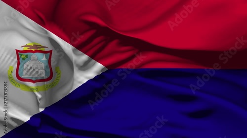 Closeup Saint Martin Flag Wave Loop waving in wind Realistic Saint Martin Flag background
