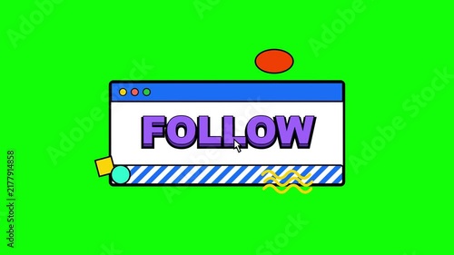Follow Subscribe Social Media Button Motion Graphic Lime Green Screen Animation