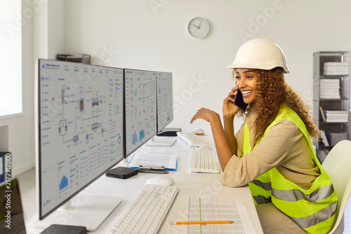 Photography Engineer woman operator phone monitoring safety technology