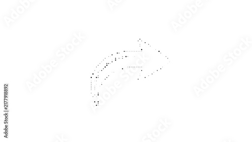 Curved arrow icon representing redirection or sharing action as stylized digital halftone pattern on empty background.