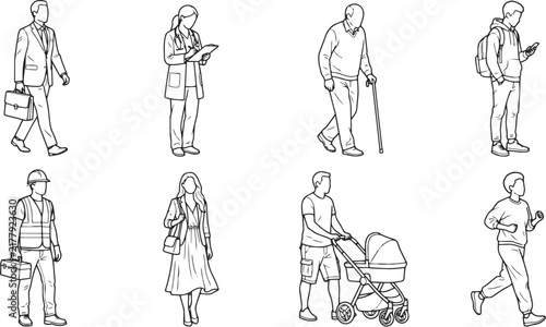 Diverse Human Lifestyle Architectural Scale Figures Vector Template Collection
