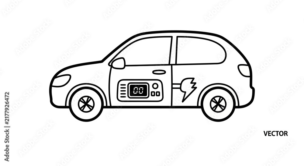 Obraz premium Electric car with charging panel.