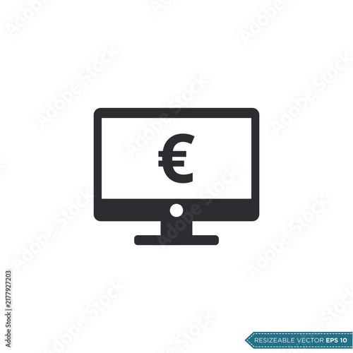 Euro Money Sign Computer Screen Icon Vector Template Flat Design
