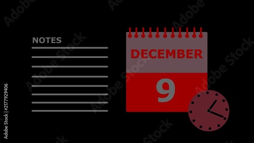 December 9 calendar page with clock and notes date.