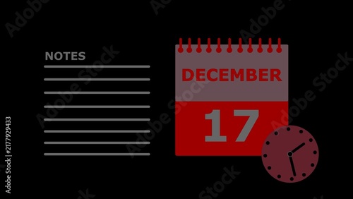 December 17 calendar page with clock and notes.