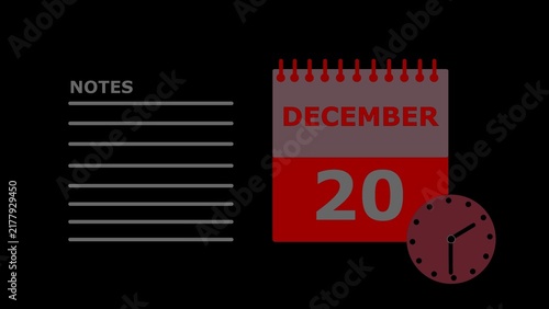 December 20 calendar page with clock and notes date.