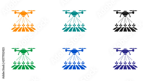 Agricultural Drone Spraying Icon Set