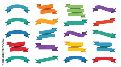 Set of colorful flat ribbon banners for design elements and labels.