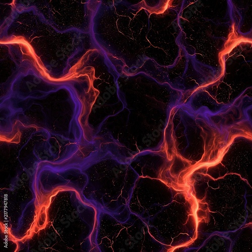 2D flat textile print with flowing luminous lava veins, glowing spooky light streams, dark cracked haunted stone background, floating tiny ghost spark particles, abstract Halloween fluid graphic for s