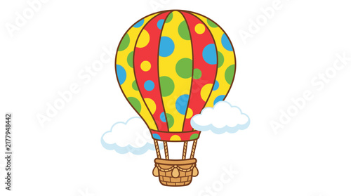 Bright yellow polka dot hot air balloon.