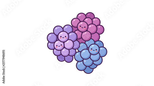 Cute cluster of purple and blue spherical cocci bacteria.