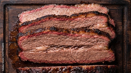 Juicy homemade smoked barbecue beef brisket slices