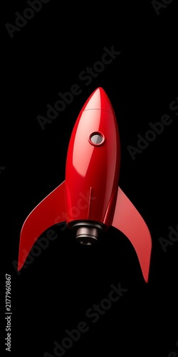 Shiny red rocket ship isolated on black background, red, galaxy