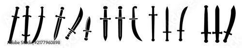 Obraz na płótnie Collection of Various Black Silhouette Swords on White Background