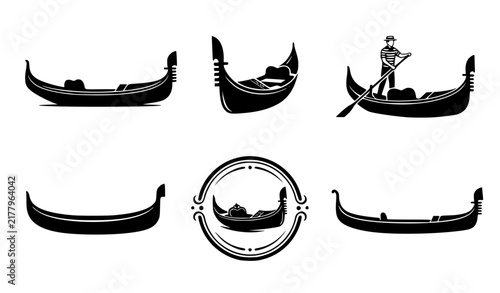 Vintage gondola boat silhouette logo icon collection Venice travel vector illustration
