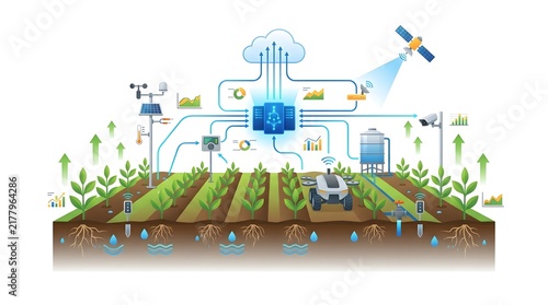 Smart Farming Technology Concept with Automated Robot and Cloud Data Integration
