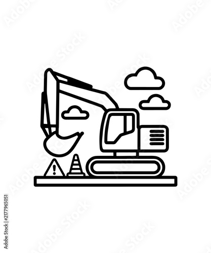 Konstfotografi Excavator construction site icon black line vector illustration