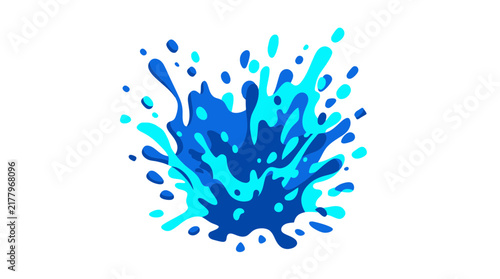 Blue water splash vector illustration with dynamic drops and liquid motion