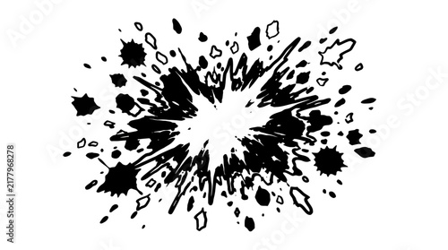 Black ink splash vector illustration with chaotic paint splatter and dynamic burst design