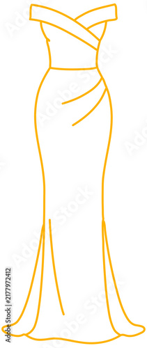 Amber elegant off-shoulder evening gown fashion outline sketch icon isolated on transparent PNG background
