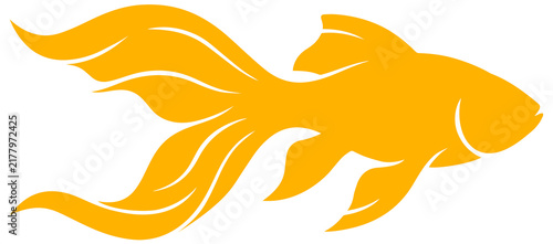 Amber elegant swimming goldfish or betta fish silhouette icon isolated on transparent PNG background
