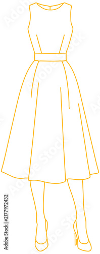 Amber elegant sleeveless midi dress fashion outline sketch icon isolated on transparent PNG background
