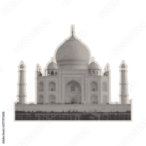 Y2K Halftone Collage with Retro Landmark Architectural Taj Mahal Elements