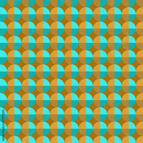 Seamless geometric pattern of split circles in cyan and mustard yellow tones.