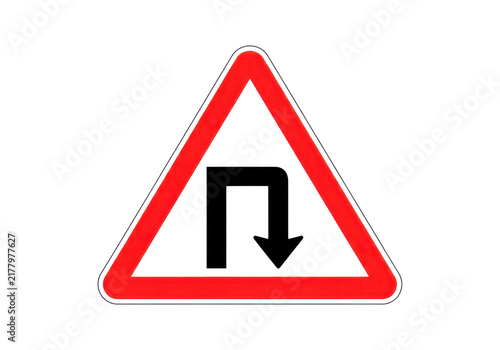Bild auf Leinwand Road sign showing a sharp hairpin turn to the right with a red border and transparent background