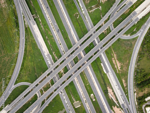 Aerial view of modern highway interchange with overpasses and expressway infrastructure