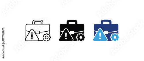 Business risk briefcase warning alert gear management icon set