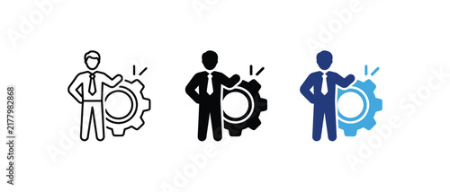 Businessman gear solution management optimization system icon set