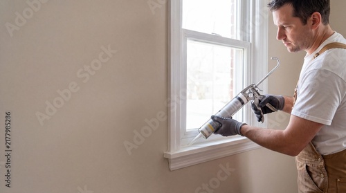Skilled Worker Sealing Window Perimeter With Silicone For Energy Efficiency