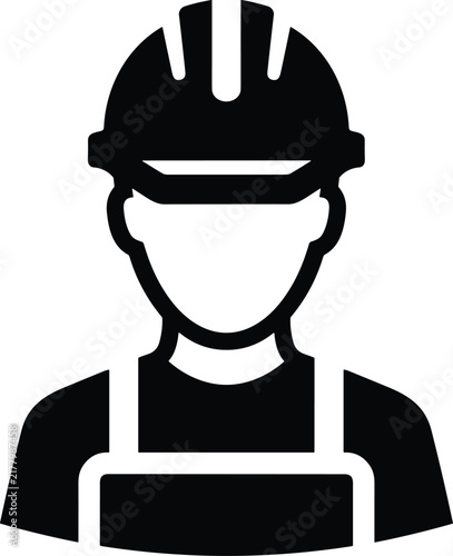 Construction worker man wearing hard hat safety helmet vector icon for industrial builder engineering occupation glyph