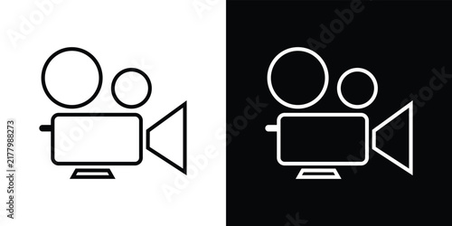 Minimalist of two human figures with heads and laptops black and white
