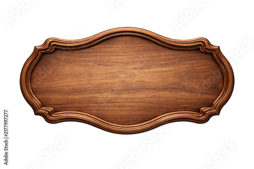 Ornate wooden plaque frame board isolated on transparent background