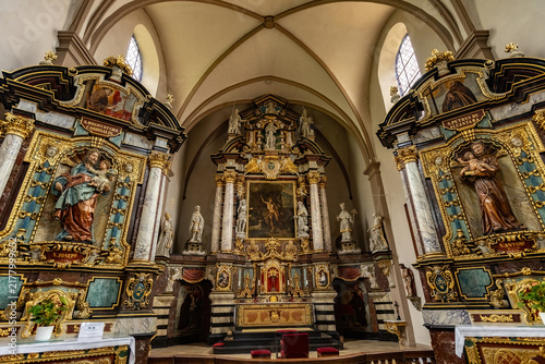 Ornate interior details of Church of Saint John in Grund (Église Saint-Jean-du-Grund) located in Luxembourg City, Luxembourg