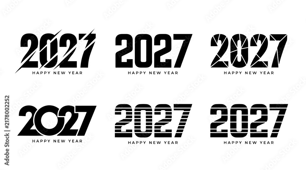 Obraz premium Collection of creative modern typography designs for the year 2027 featuring various stylized numerals and decorative graphic treatments