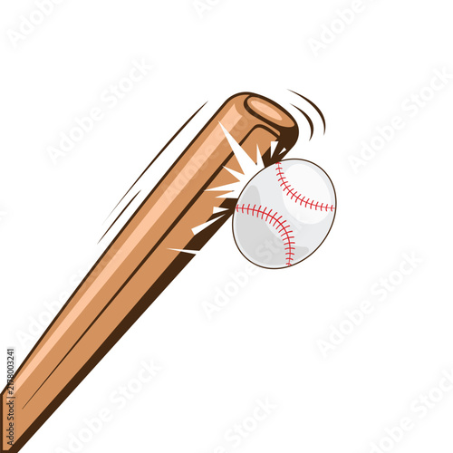vector illustration element of isolated  wooden baseball bat striking a baseball hard, featuring impact effect