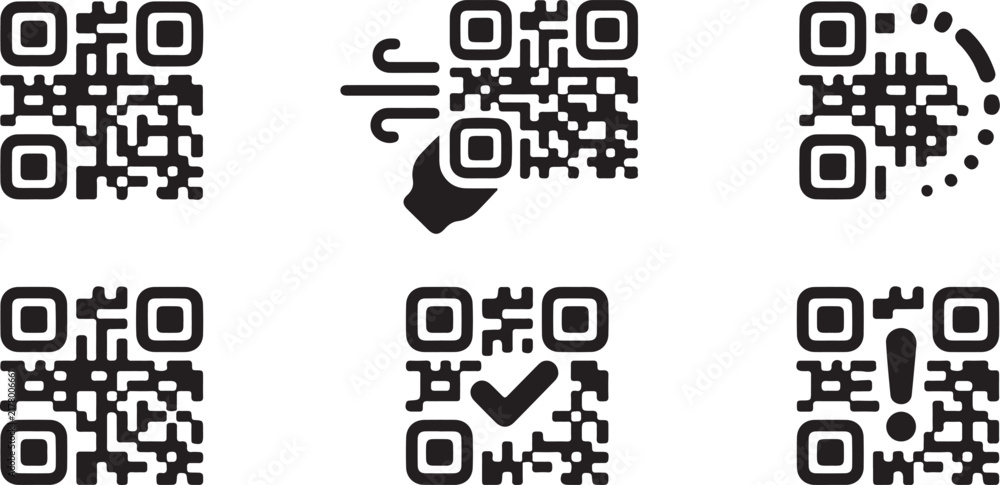 Fototapeta premium QR code icon set, digital barcode vector elements, scan verification and payment symbols for mobile marketing isolated on Transparent Background