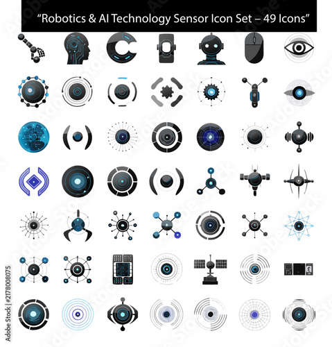 3D Futuristic Robotics and Artificial Intelligence Sensor Vector Icon Set
