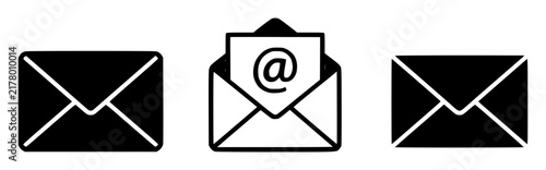 Three envelope icons displayed 202609020921 set with simple line art design featuring outline, illustration, graphic elements with clean design and vector art
