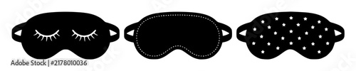 Three sleep masks in row 202609021020 set with simple line art design featuring simple design, minimalist, black and white with illustrations and graphics